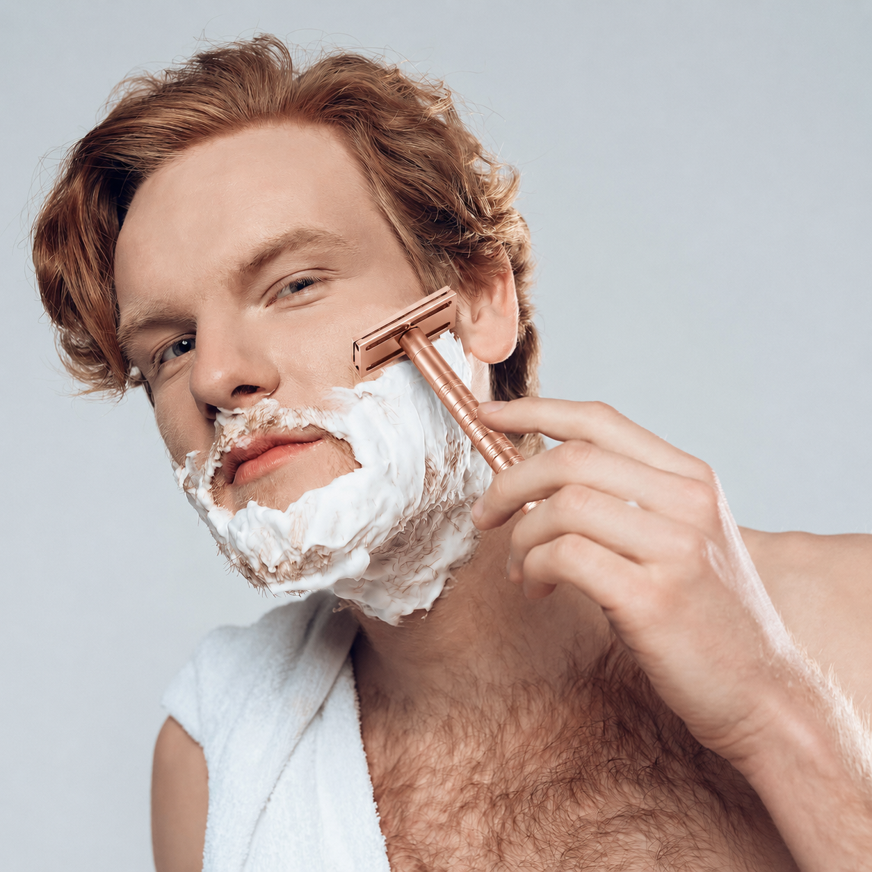 Rose Gold razor shaving photo